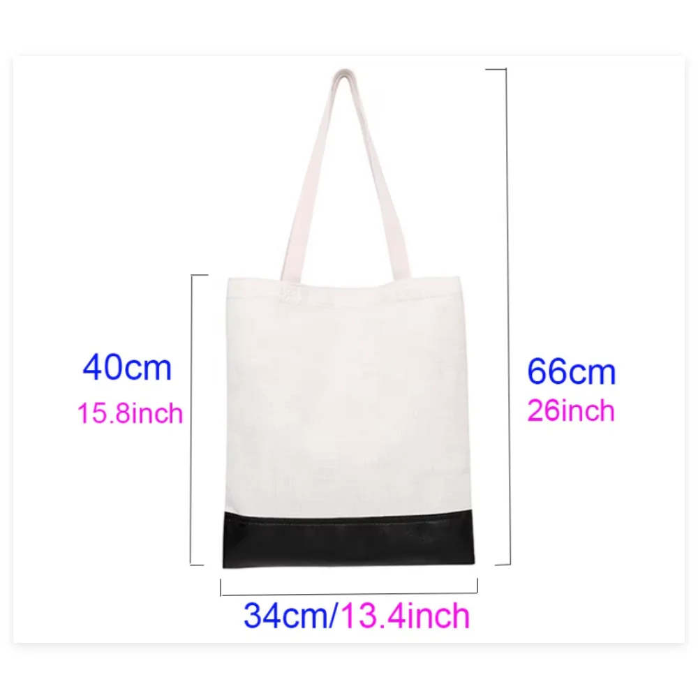 متعدد الألوان الحرارية التسامي بو الجلود وحيد حقيبة تسوق فارغة نقل الحرارة مادة الكتان للطباعة المخصصة