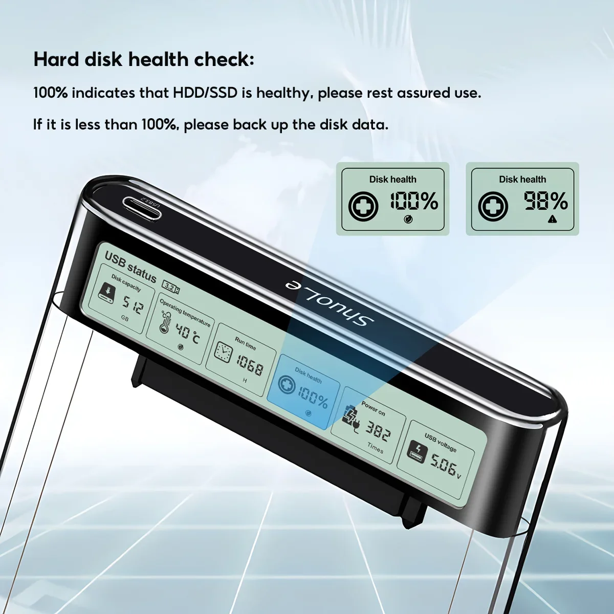 

2.5 Inch Transparent HDD Enclosure Smart Display External HDD Shell USB3.2 Gen2 SATA HDD SSD Storage Case for Laptop PC