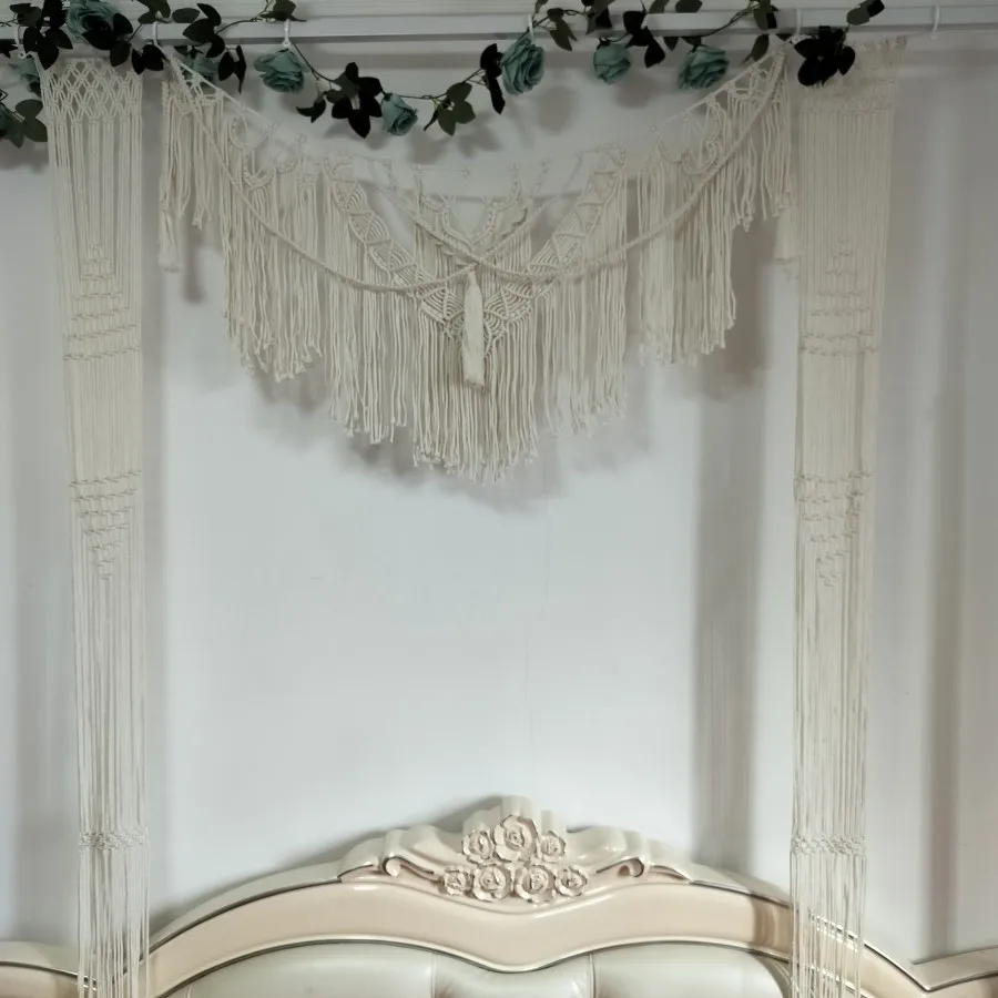 

Macrame Headboard Tapestry Boho Wall Backdrop Large Long Macrame Drape Handwoven Doorway Arch Curtain Outdoor Wedding Decoration