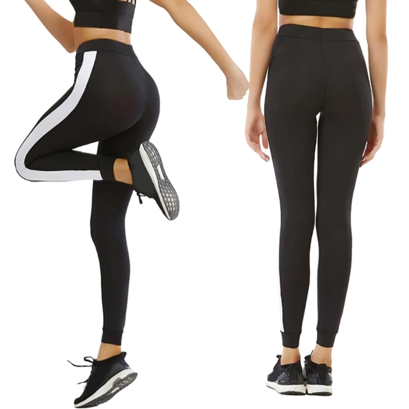 Womens High Waist Leggings Side Striped Tummy Control Yoga Pants Running Tights