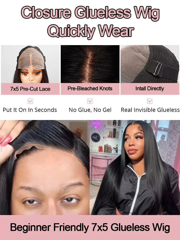 7x5 شعر مستعار مستقيم بدون صمغ 40 46 بوصة شعر بشري برازيلي 13x6 HD الدانتيل شعر مستعار أمامي 300% الكثافة 13x4 قبل قطع الدانتيل للنساء السود