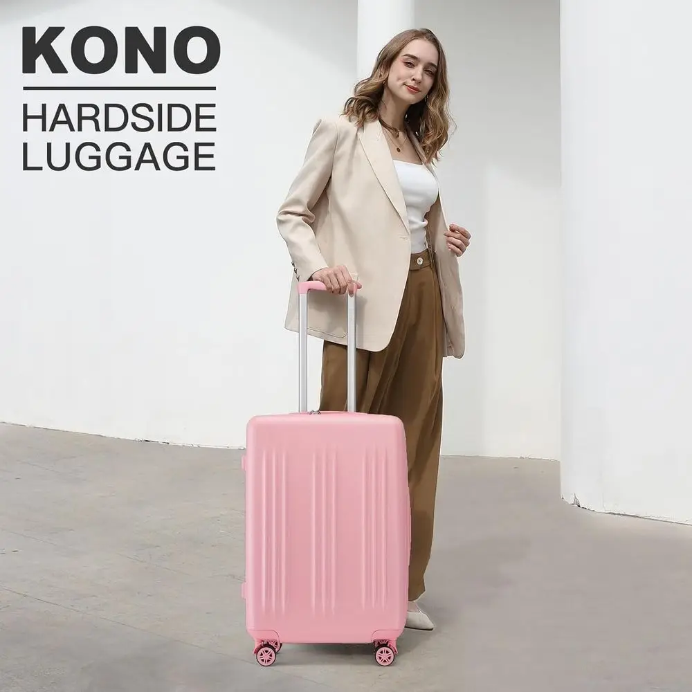 Pink 24 Medium Hardside Suitcase with Expandable Capacity, Quiet Spinners, TSA Lock, and Scratch-Resistant PC+ABS Material