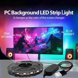 Sürükleyici RGBIC LED şeritler PC arka plan bilgisayar ışık şeridi USB 5V monitör ekranı renk senkronizasyon akıllı kontrol ortam dekor lambası