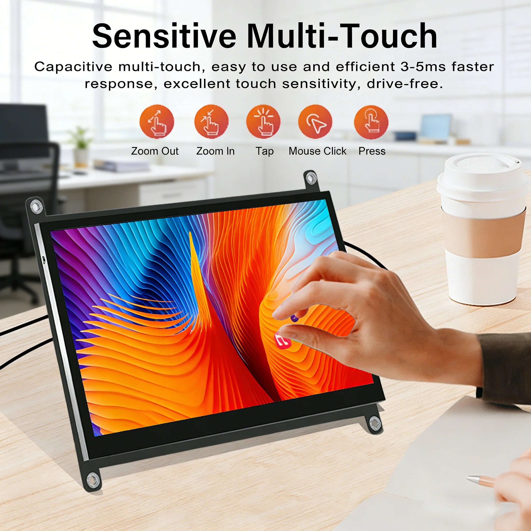 LESOWN Módulo de Pantalla 7 inch HDTV Panel with P+G Touch for PC Case Monitoring Display Module