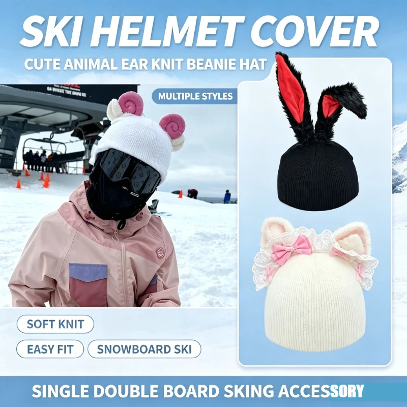 Ski Helmet Cover Knit Beanie Hat Funny Helmet Decoration Accessory For Snowboard Ski Single Double Board