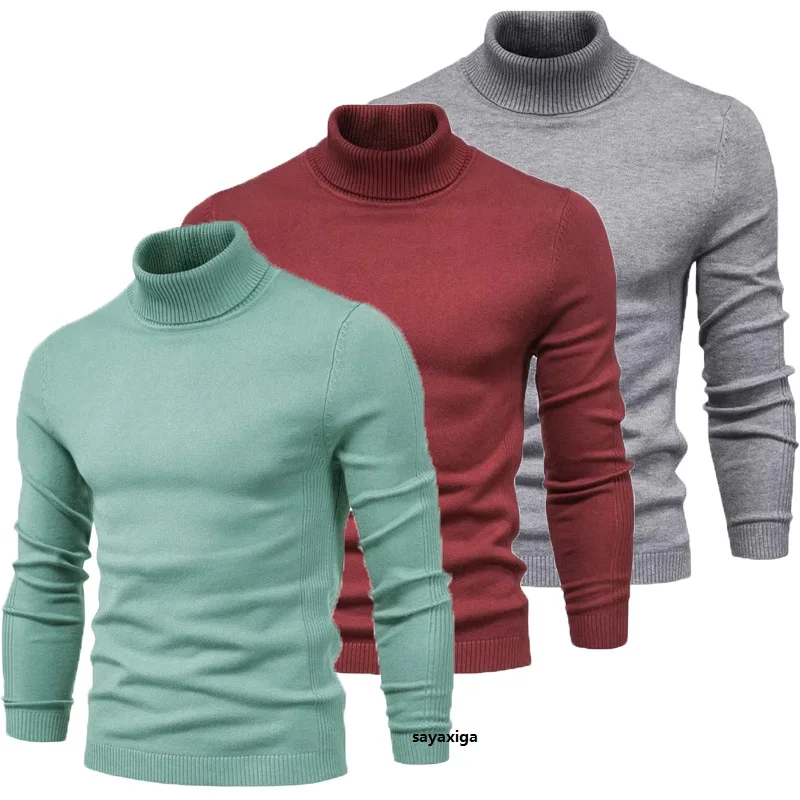 2024New Winter Turtleneck Thick Men's Sweater Turtle Neck Solid Color Quality Warm Slim Turtleneck Knitted Sweaters Pullover Men