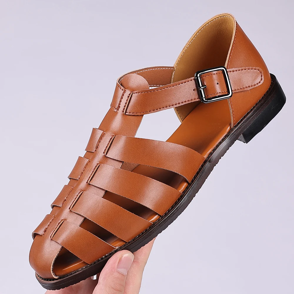 Big Size 48 Business Dress Men Sandals Breathable Soft Leather Shoes Black Men Half Slippers Summer Moccasins Men shoes hombre