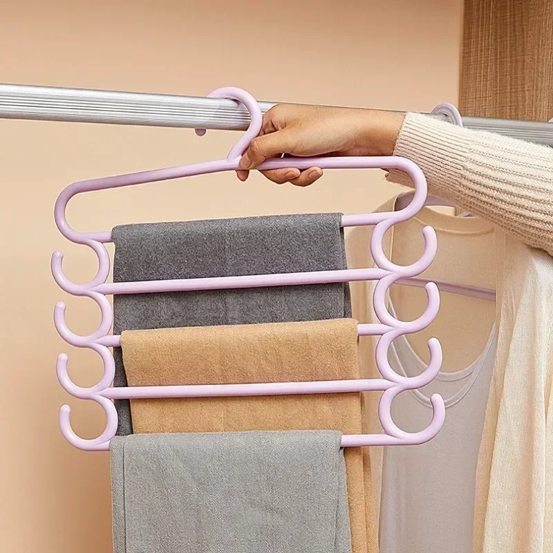 1/2/3pcs Pants Rack Multifunctional Household Saving Space Multi Layer Trousers Hanger Pants Closet Color Clothes Peg 5 Layers