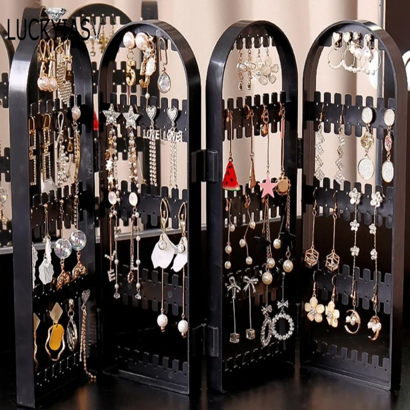 Jewelry Display Rack Necklaces Rings Plastic Folding Holder Large Capacity Bracelets Storage Hanger with Stud Earrings Holes