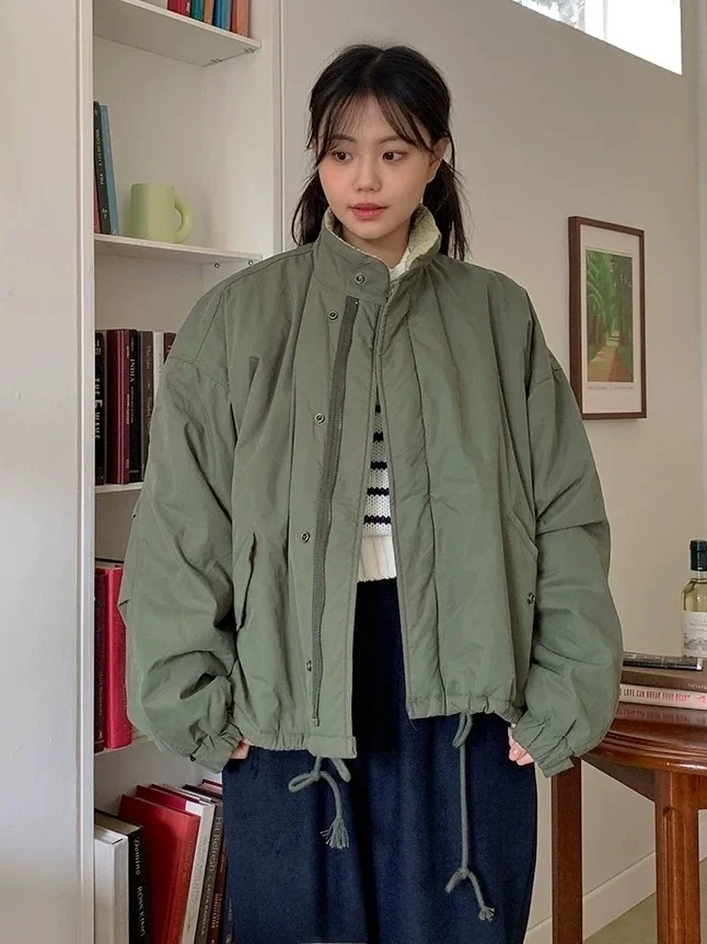 

Ретро-рабочая одежда: женская утепленная хлопковая куртка из овечьего вельвета с воротником-стойкой, зимнее пальто, простое и универсальное, из хлопка.