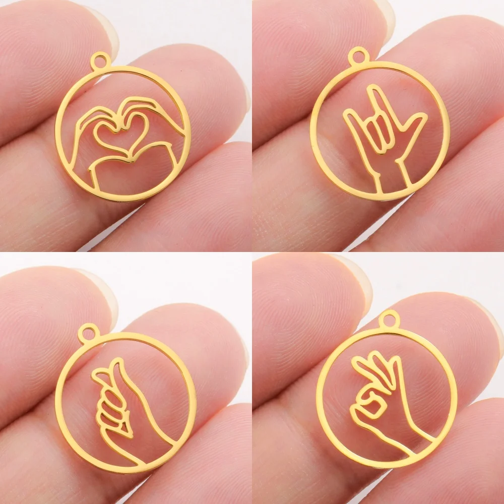 EUEAVAN 5pcs OK Love Heart Hand Gesture Pendant Round Charms Jewelry Making Findings DIY Necklace Earrings Accessories Wholesale