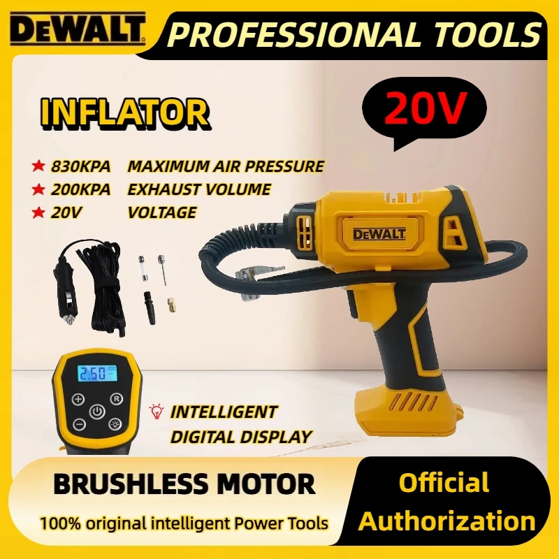 DEWALT Battery Air Compressor Automatic Tire Inflator Cordless Handheld Electric Pump with Digital Pressure Gauge for Car Bike
