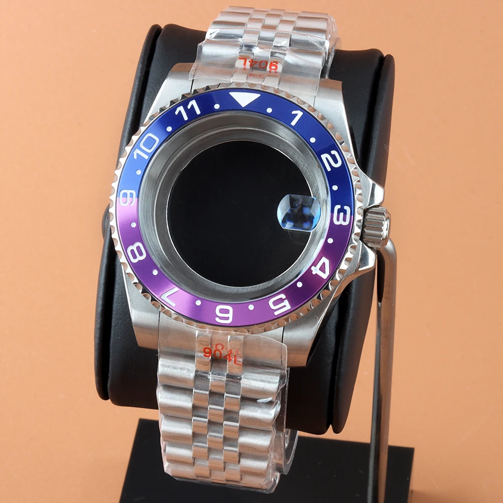 

NH35 Sapphire Glass Watch Case Jubilee Bracelet Fit Seiko NH35 NH34 NH36 NH38 Movement 28.5mm Dial 316L Stainless Steel GMT Case