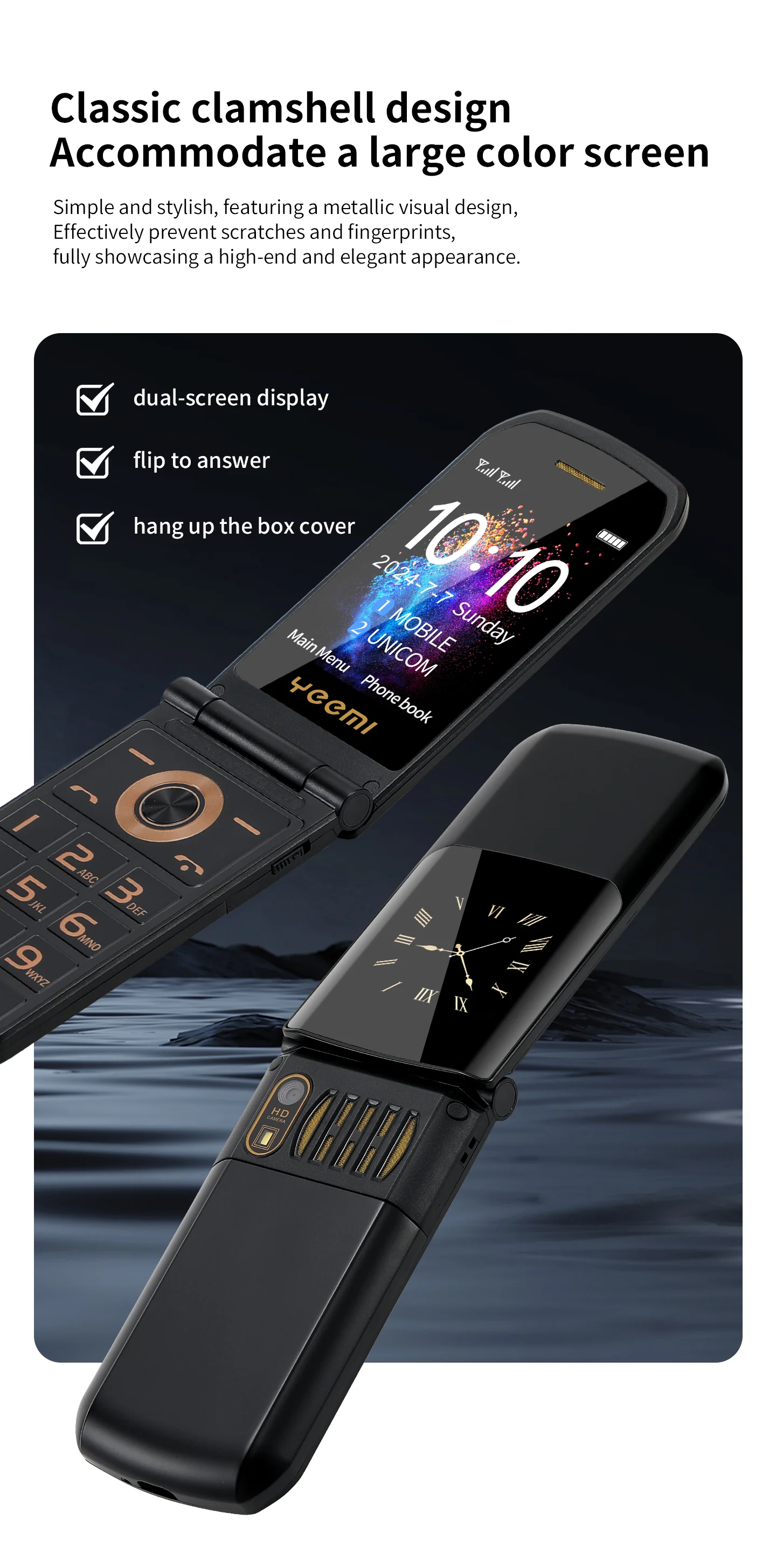 YeeMI S7A GSM 2G Mobile Phones 2.4'' Flip Feature Phone Dual SIM Bluetooth Large Font for Elderly Phone