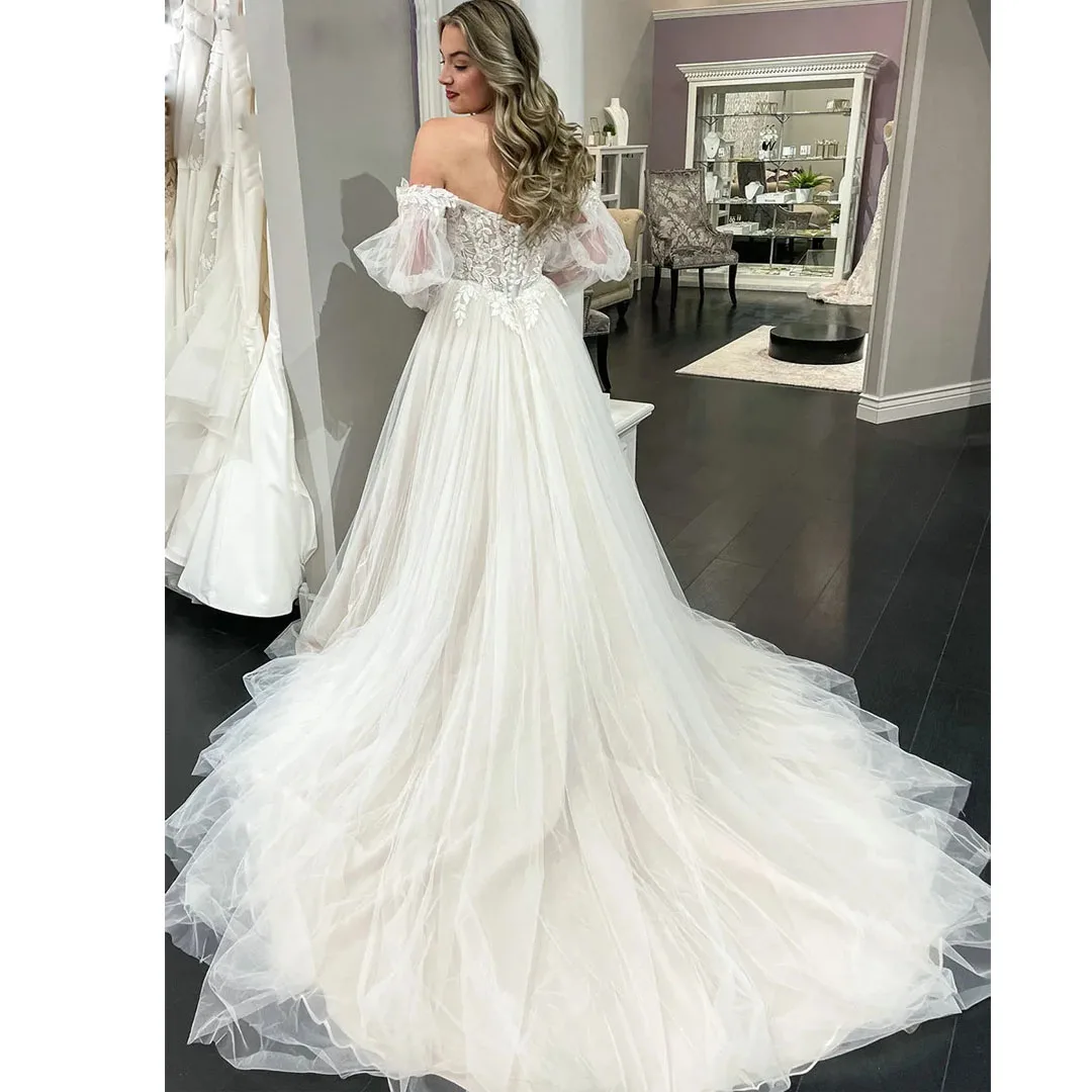 Robe de mariée bohème A-Line avec appliques en dentelle, robes de patients à manches longues, hors de l'initiative, robe de campagne de mariage