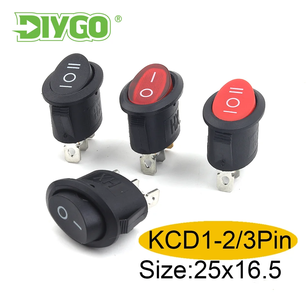 5/10 PCS 25*16.5mm Mini Round Boat Rocker Switch 2/3 Pin SPST ON-ON ON-OFF ON-OFF-ON 6A/250VAC Power Switchhes Buttontes