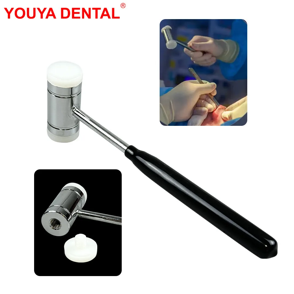 1pcs Autoclave Dental Bone Hammer Double Headed Nylon Teeth Bone Extraction Implant Tool Mallet Dentist Instrument Black Handle