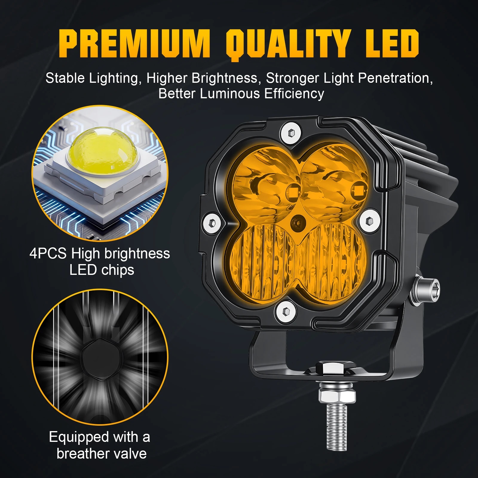 1 x 3'' 30W Bernstein/Gelb/Weiß 3-Farben-Würfel-LED-Pod-Licht, Spot- und Flutlicht-Kombinationsstrahl Offroad-Fahrlampe für UTV SUV Motorrad – Detail 24