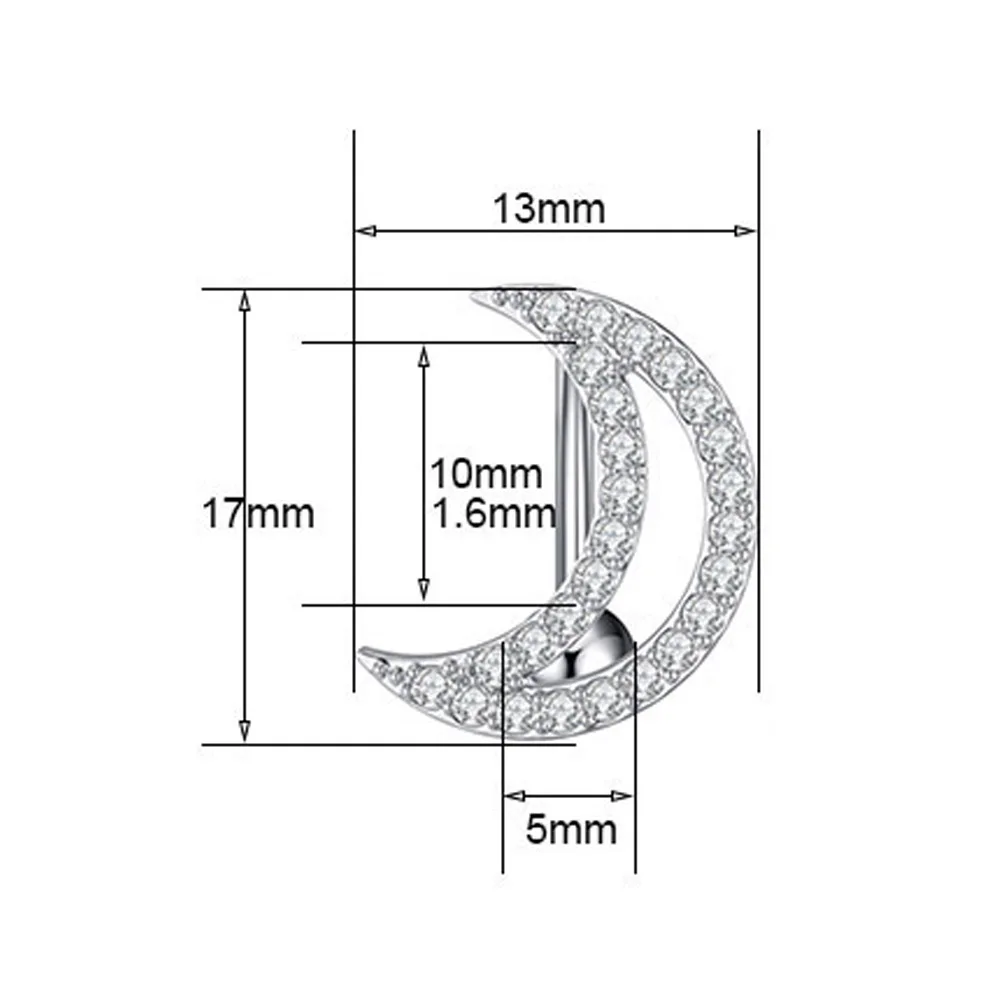 Zircon Moon-shaped Belly Button Ring Reversed Bar Curved Inverted Barbell Navel Piercing Nombril Stainless Steel Body Jewelry