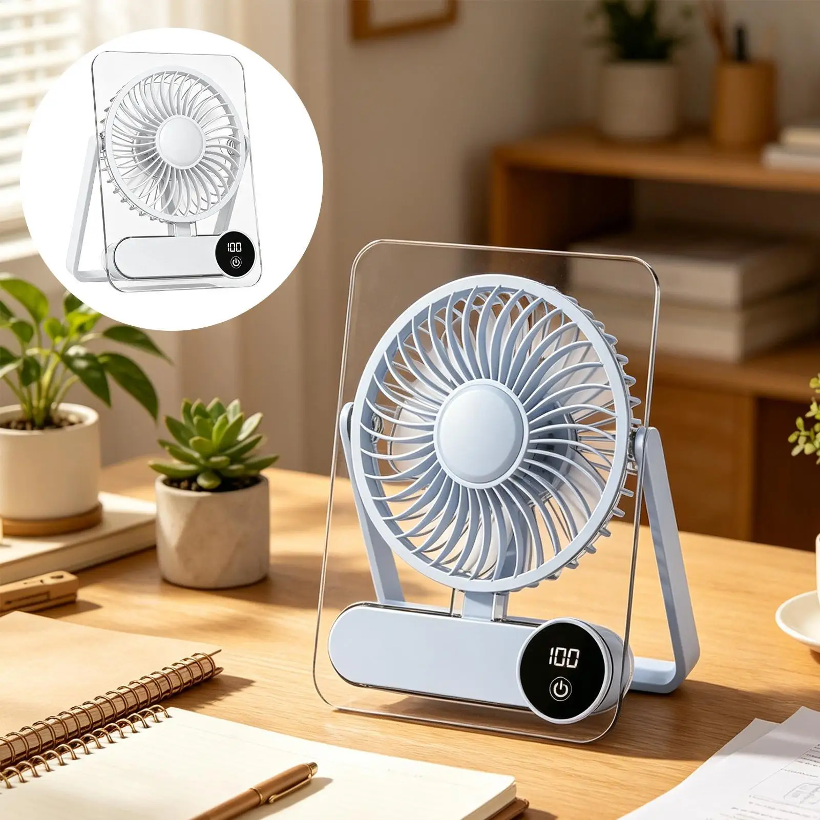 Desk Fan Table Portable USB Rechargeable 180 Degree Tilt Folding Personal With Power Display 100 Speeds Ultra Quiet for Home