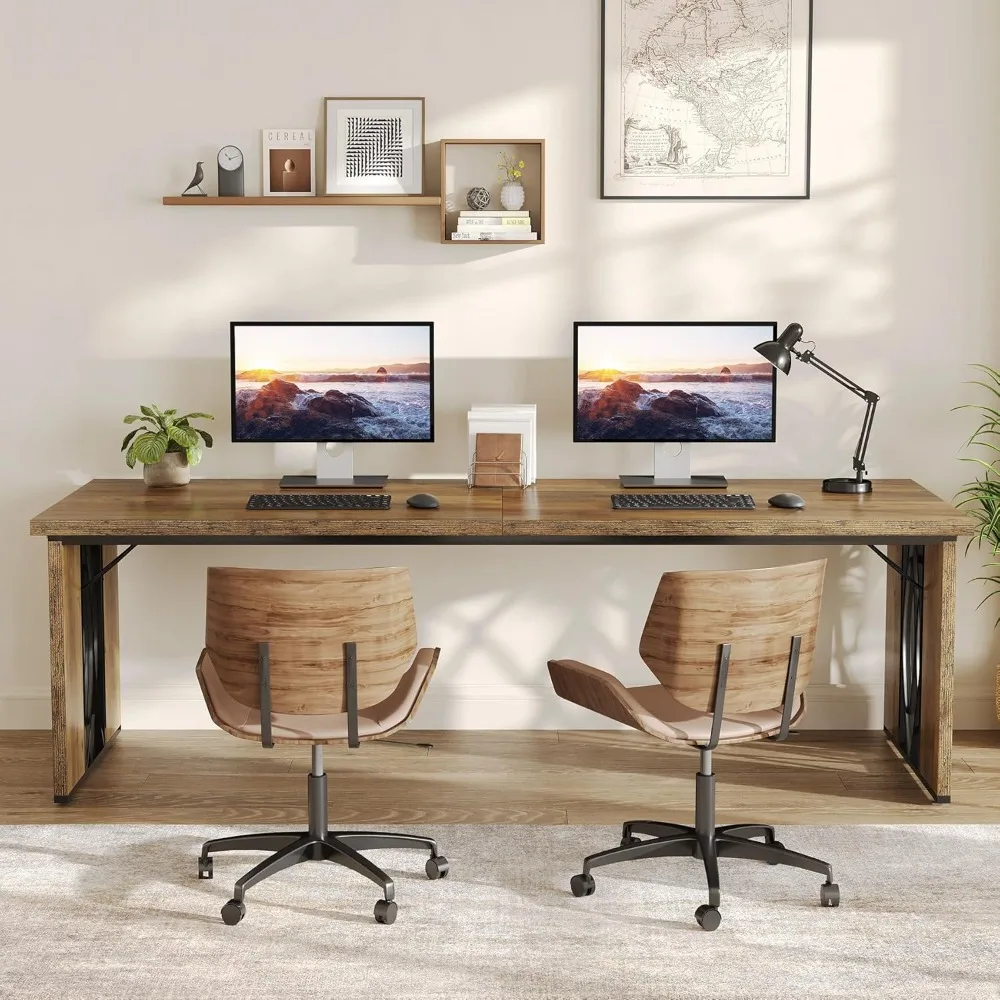 

78.7-inch double computer desk, extra long double office desk, wooden writing desk, home workstation