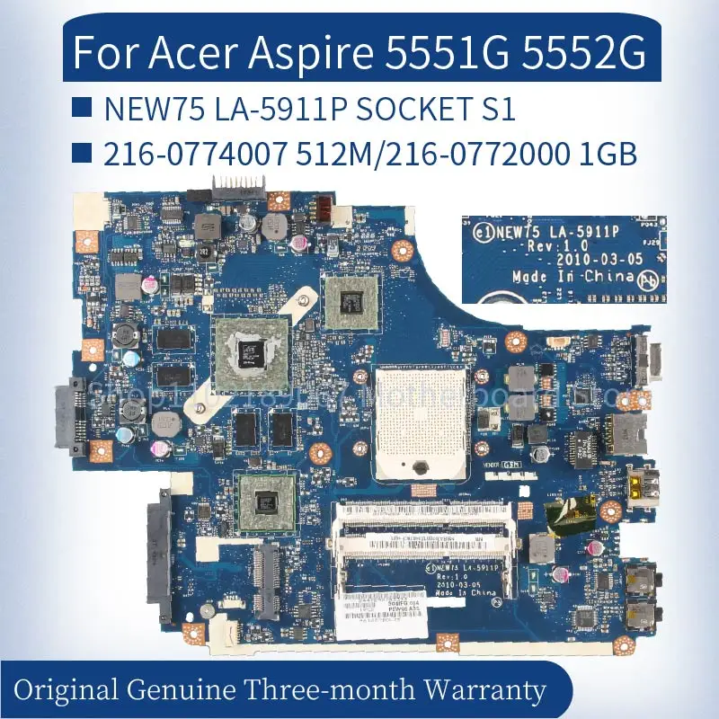 NEW75 LA-5911P For Acer Aspire 5551G 5552G Laptop Mainboard 216-0774007 216-0772000 SOCKET S1 DDR3 Notebook Motherboard Tested