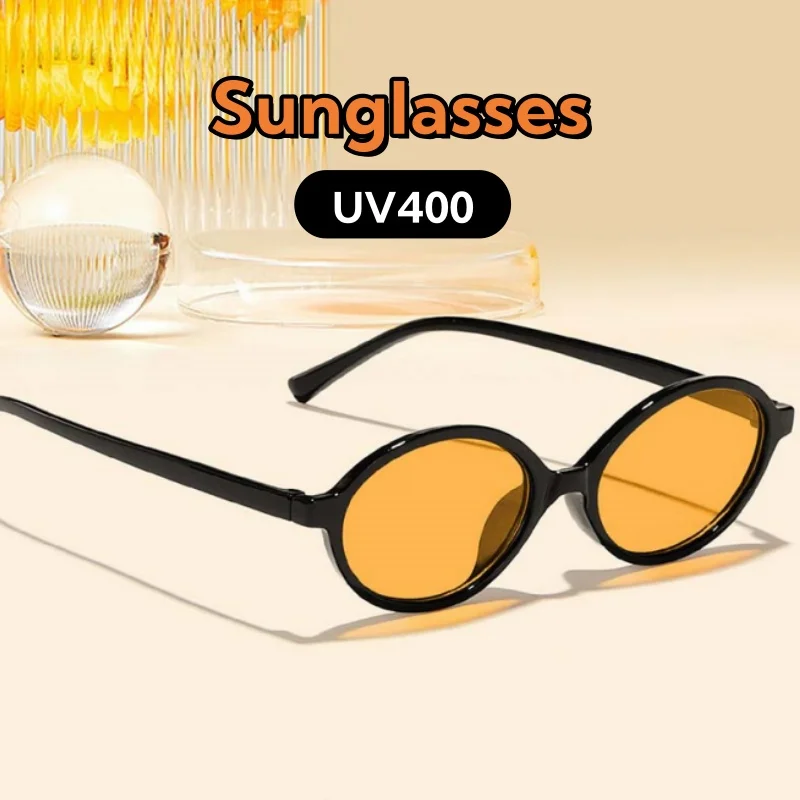 

Fashionable Oval Sunglasses Small Frame Advanced Individualistic Vintage Men and Women UV Protection Ultra Light Shades Glasses