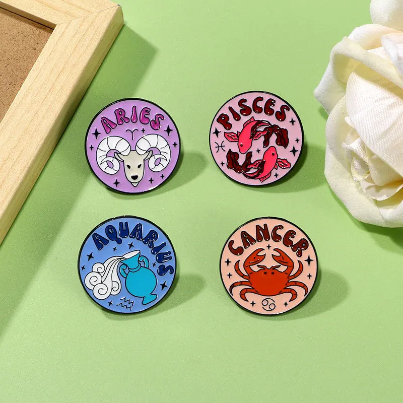 Twelve Zodiac Signs Enamel Badge Personality Crab Aries Pisces Clothing Bag Decoration Cartoon Small Brooch