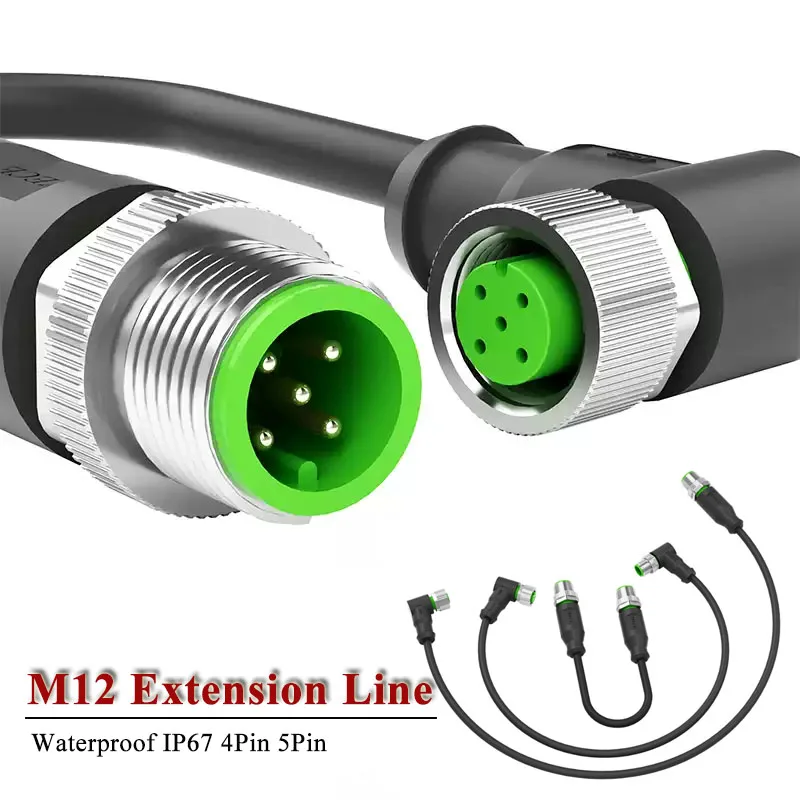 M12 A-type Male to Female Sensor Connection Line M12 Waterproof Connector 4 5 Pin Dual-ended Cable IP67 PVC PUR Drag Chain Wire
