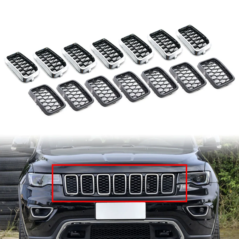 

7Pcs Car Front Grille Honeycomb Mesh Insert Cover Trim For Jeep Grand Cherokee 2017 2018 2019 2020 2021 68317863AA