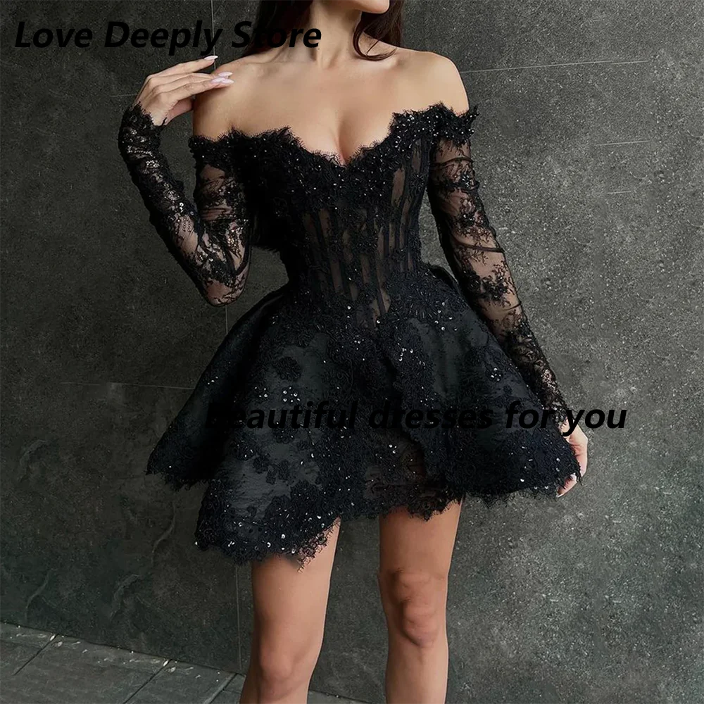 Black Lace Mini Cocktail Dresses for Woman Customized Sweetheart Neck 3/4 Sleeves Beading Luxury Prom Party Gowns 2026 image 2