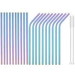 20pcs Stainless Steel Straw Set Straight Curved Drinking Straw Set Juice Milk Tea Straw Bar Party Kitchen Accessories