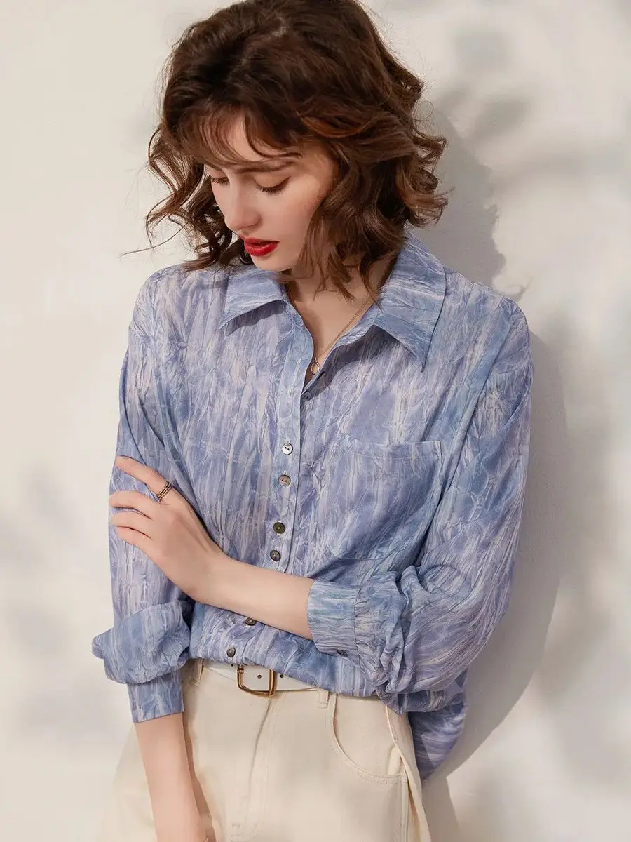 LOUIS YAO Women Shirt 2024 Spring and Summer Elegant French Style Turn-down Collar Long Sleeve Loose Fit Bandhnu Blouses Top