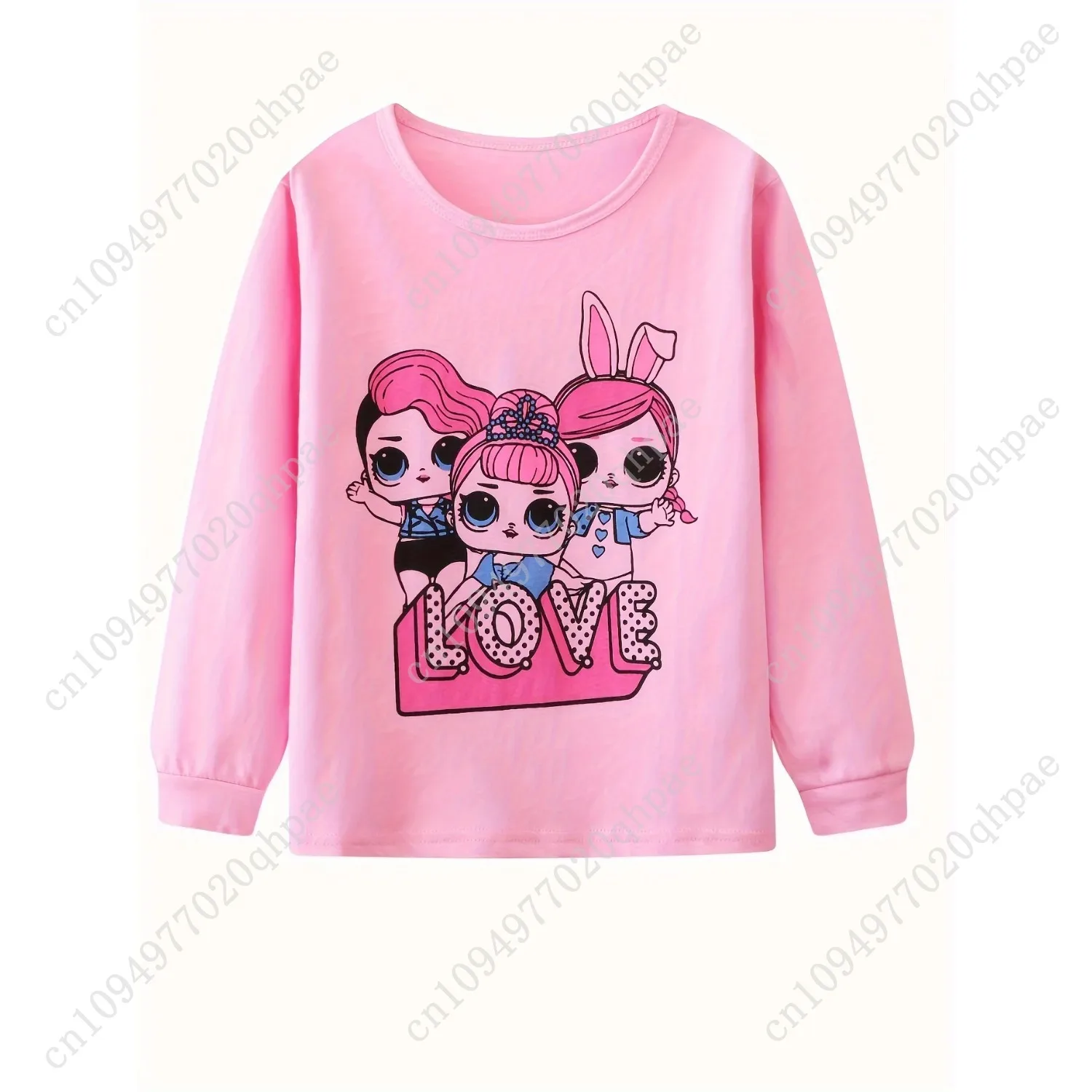 Set pigiama in cotone da 2 pezzi per bambina, modello per ragazze dei cartoni animati, girocollo, top a maniche lunghe e pantaloni con stampa completa, set pigiama casual F