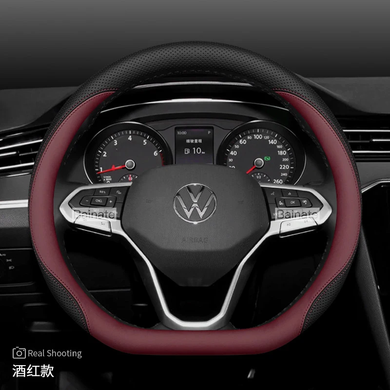 for Volkswagen VW T- Roc ID7 Polo Arteon Taigo T-corss Car Steering Wheel Cover, Leather 38cm steering wheel case Accessories