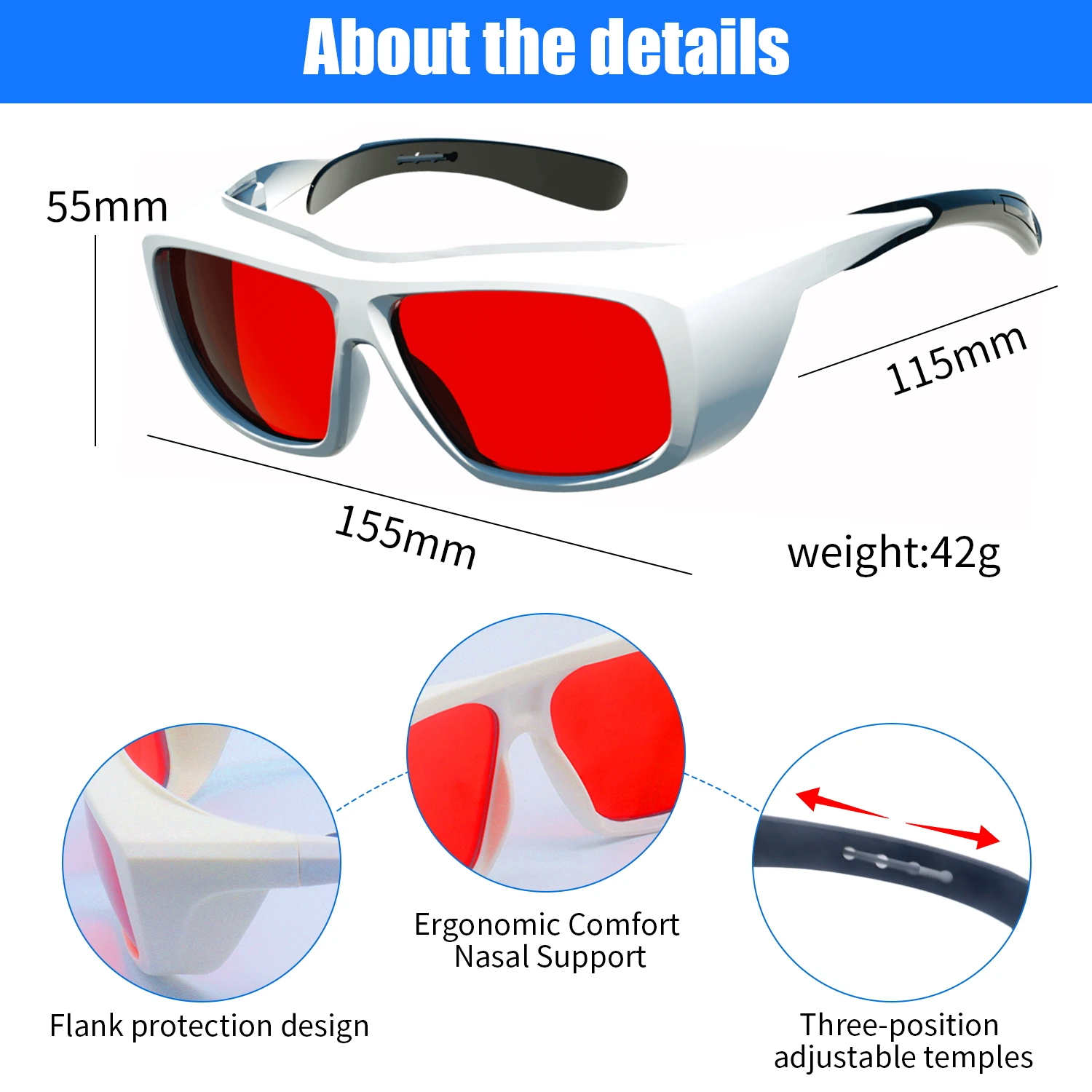 Lunettes de sécurité laser, lunettes de protection laser, laser bleu, Hong6, UV 355nm, 450nm, 532nm, 1064nm, 190-2000nm