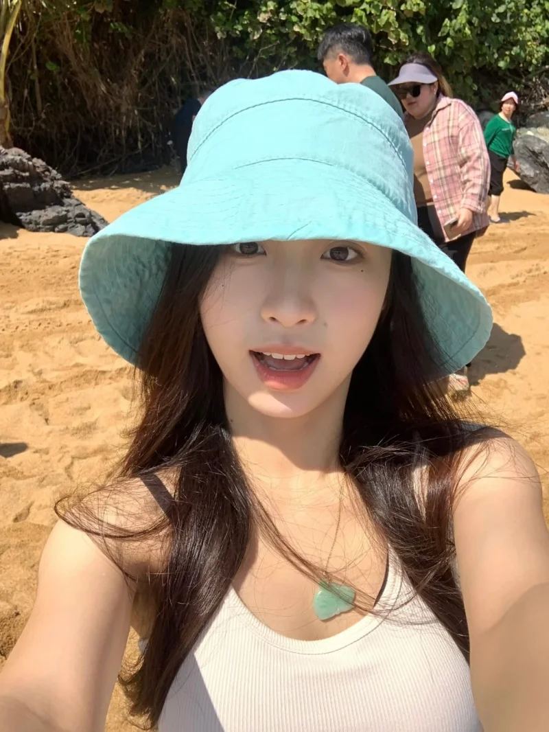 

Mint Green Summer Fisherman Hat UV Protection Foldable Wide Brim Face Slimming Large Head Size Adjustable Women's Sun Hat