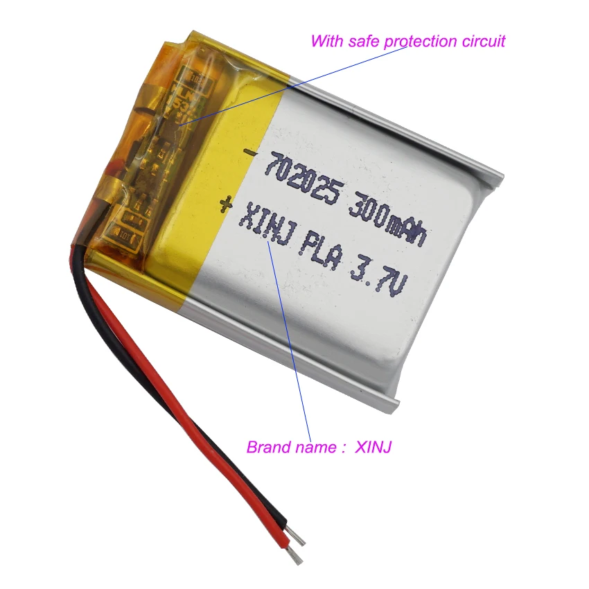 3.7V 300mAh 1.11Wh Replacement Rechargeable Li Lipo Battery 702025 For MP5 Sat Nav GPS Bluetooth Speaker LED Driving Recorder