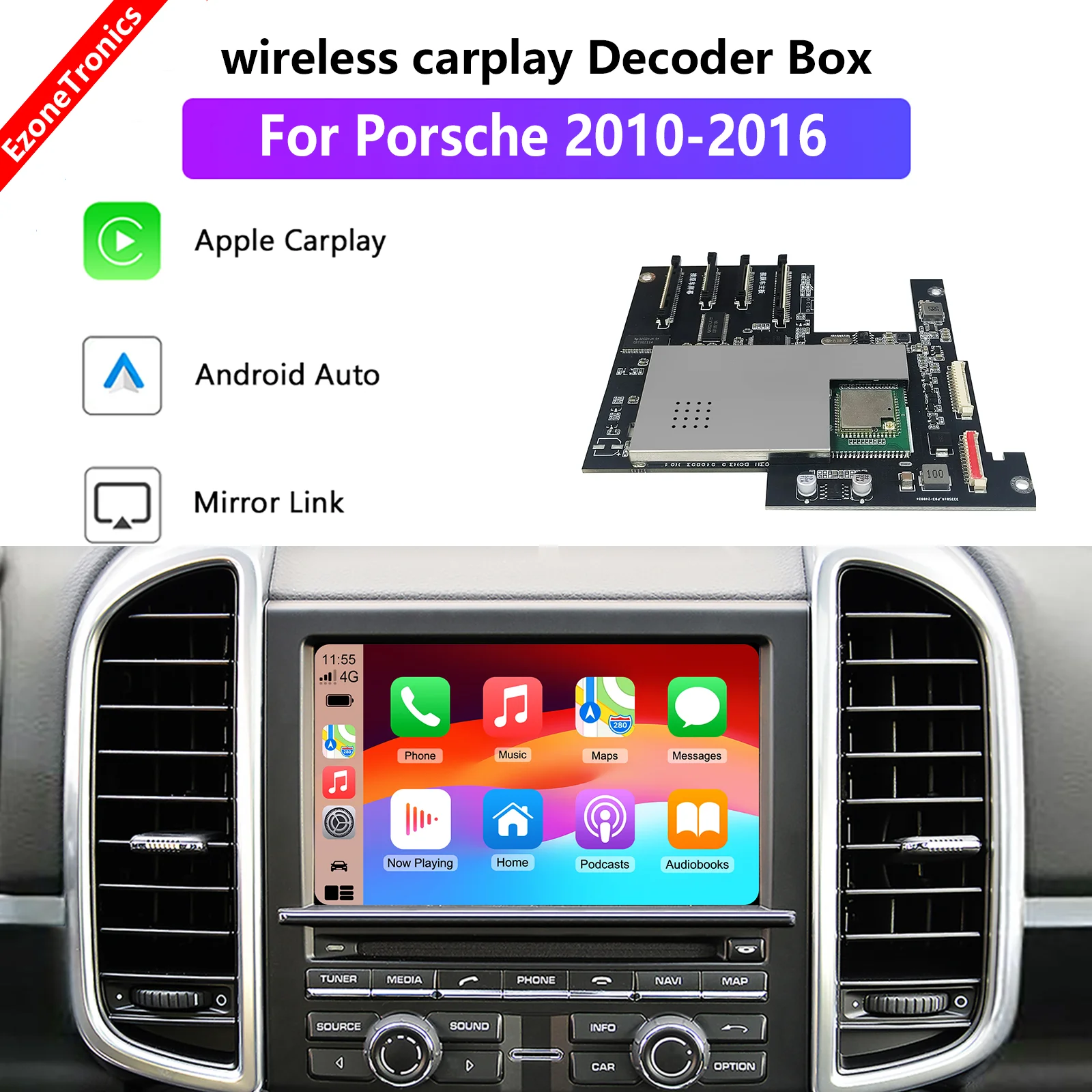 Ezontronics Wireless Carplay Android auto Module For Porsche PCM3.1 Panamera Cayenne Cayman Macan 911 retrofit kit decoder box