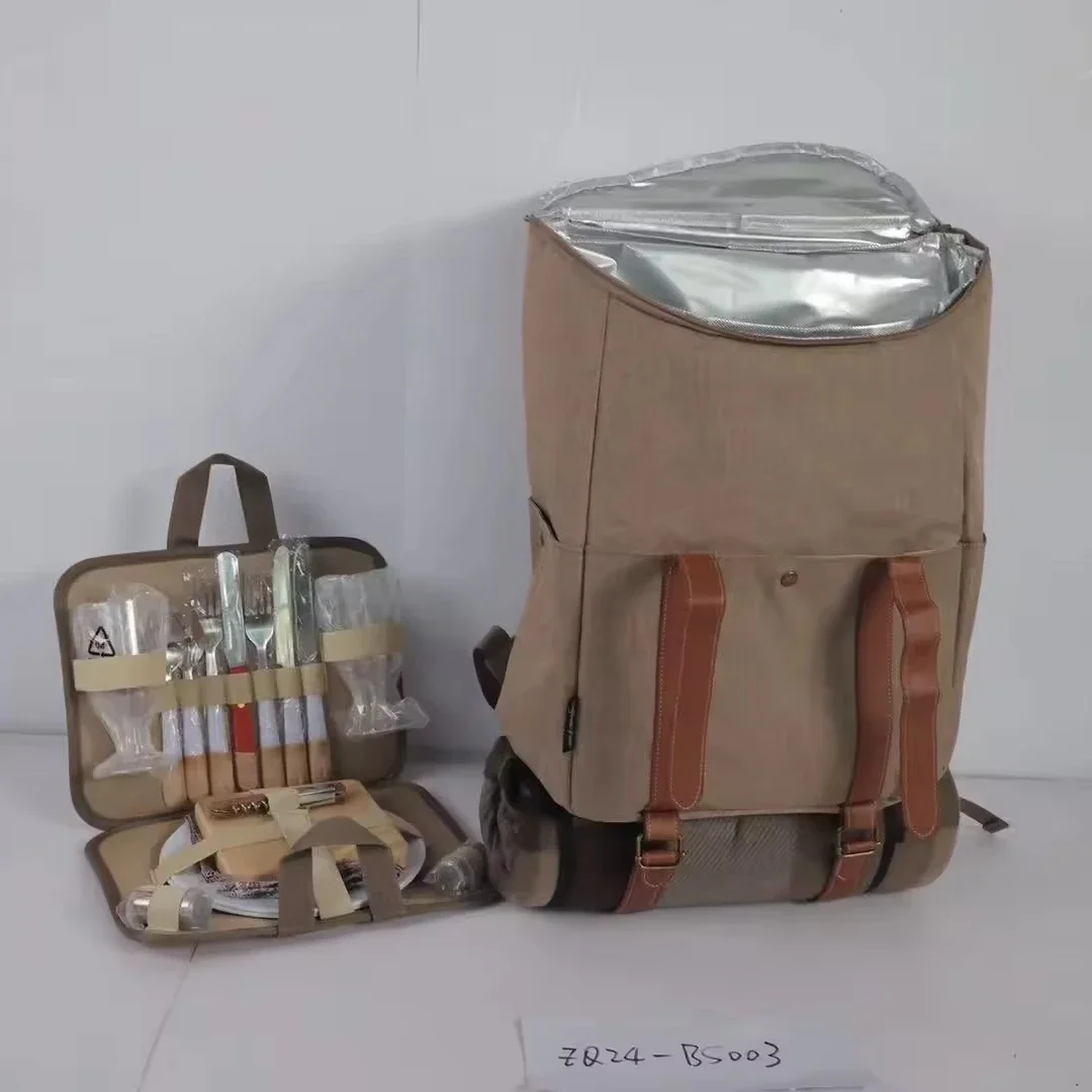 

Portable 600D Picnic Wine Cooler Backpack Set Larger Capacity Family Food Storage Bag Canvas Material Thermos 2 Pieces