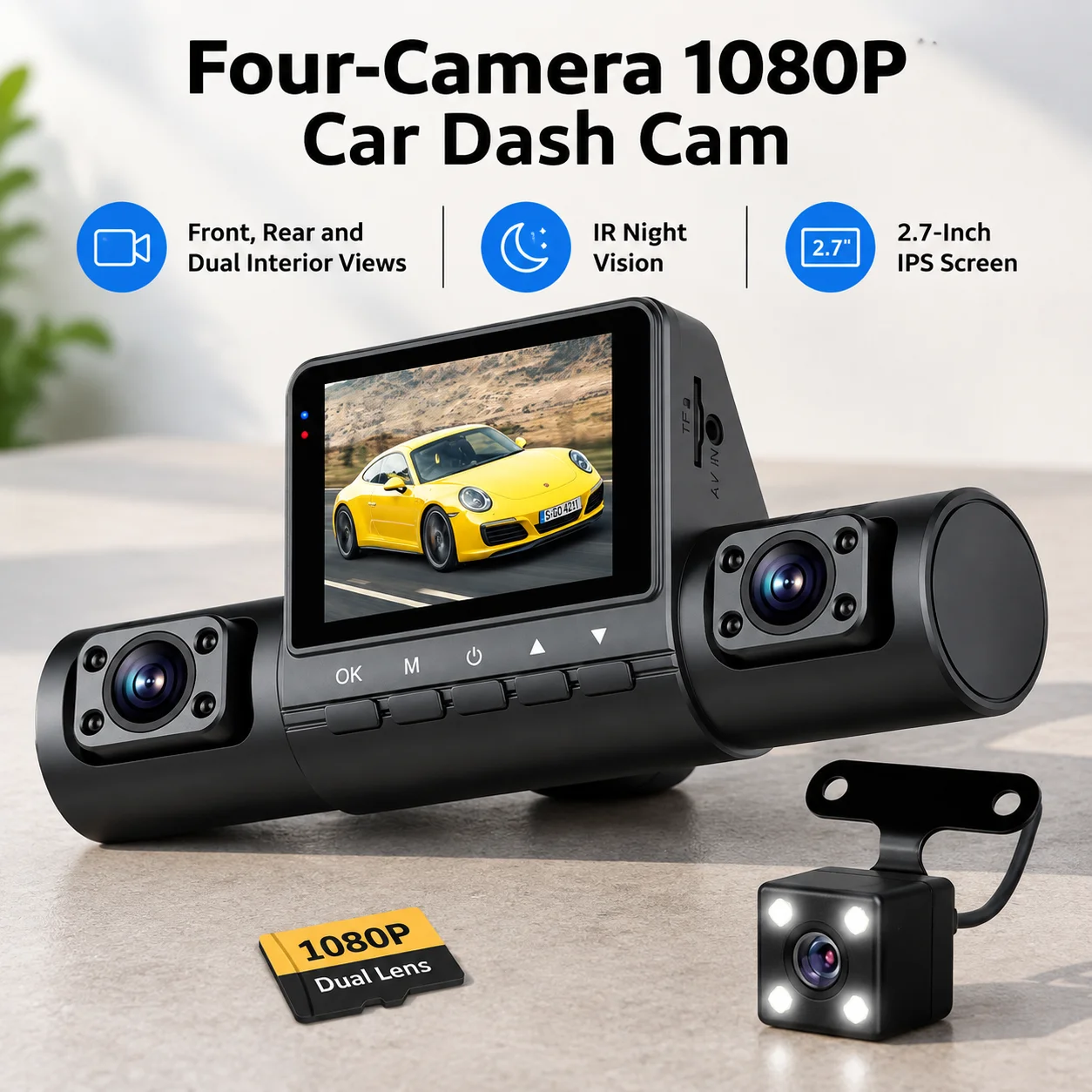 Dual Screen Portable Monitor Extender - Dört Kameralı 1080P Araç İçi Kamera,