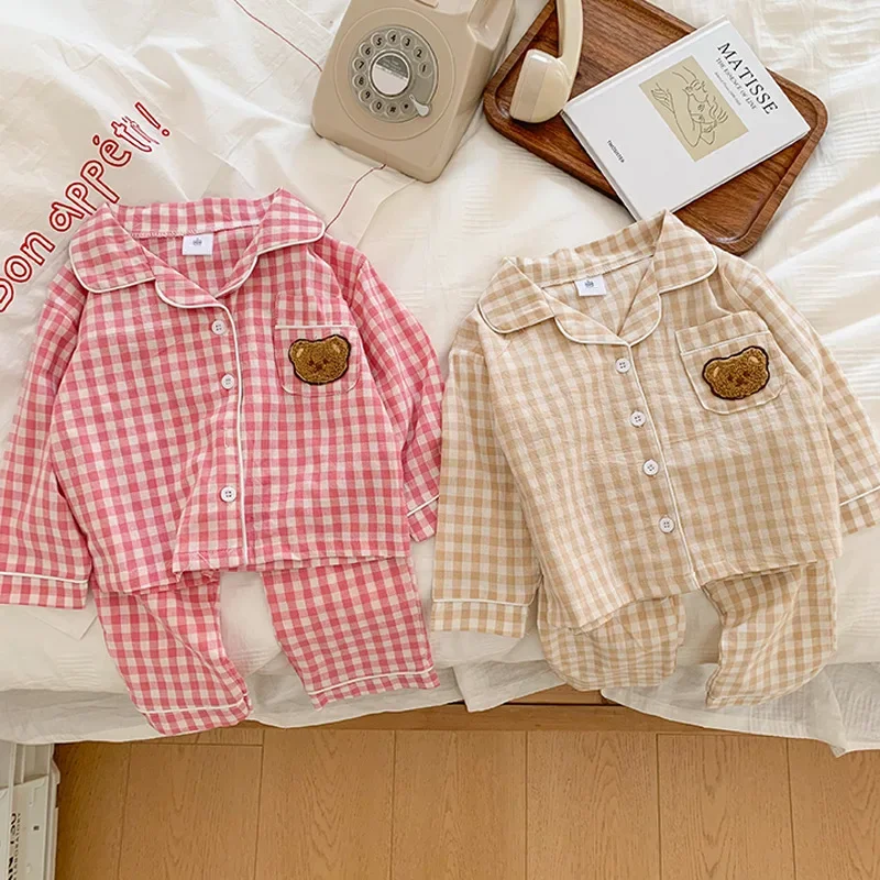 Autumn New Kids Clothes Cotton Girls Pajamsa Long Sleeve Boys Bear Sleepsuit Korean Casual Children Pajamas for Kids Sleepwear