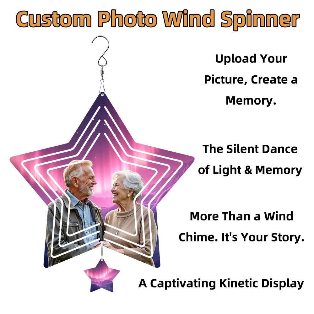 

Personalized Wind Spinner Photo Custom Windgong Outside Aluminium Sublimation 10 Inch Hanging Ornament Decor Yard Art Star-Shape