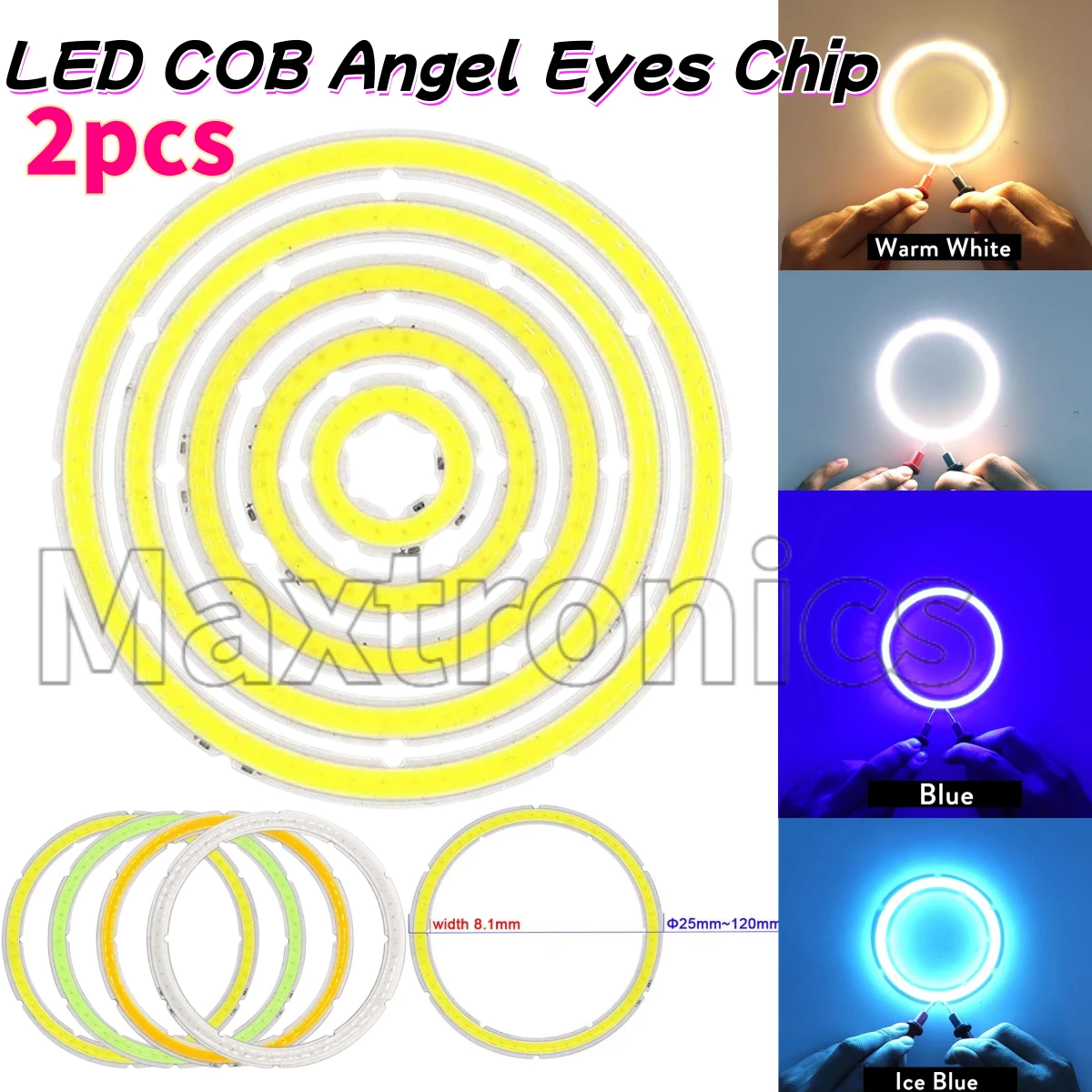 2pcs LED COB Angel Eyes Light Beads DC 12V-14V 25mm-110mm 4W-12W COB Chip on Aluminum Board Ring Bule /Warm White Light Source