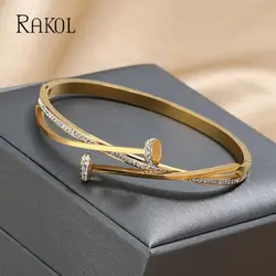 RAKOL Trendy Nagel Wicklung Zirkonia Armreifen für Frauen Geometrische Multi Layer Kreuz Armbänder Kreative Party Täglichen Schmuck