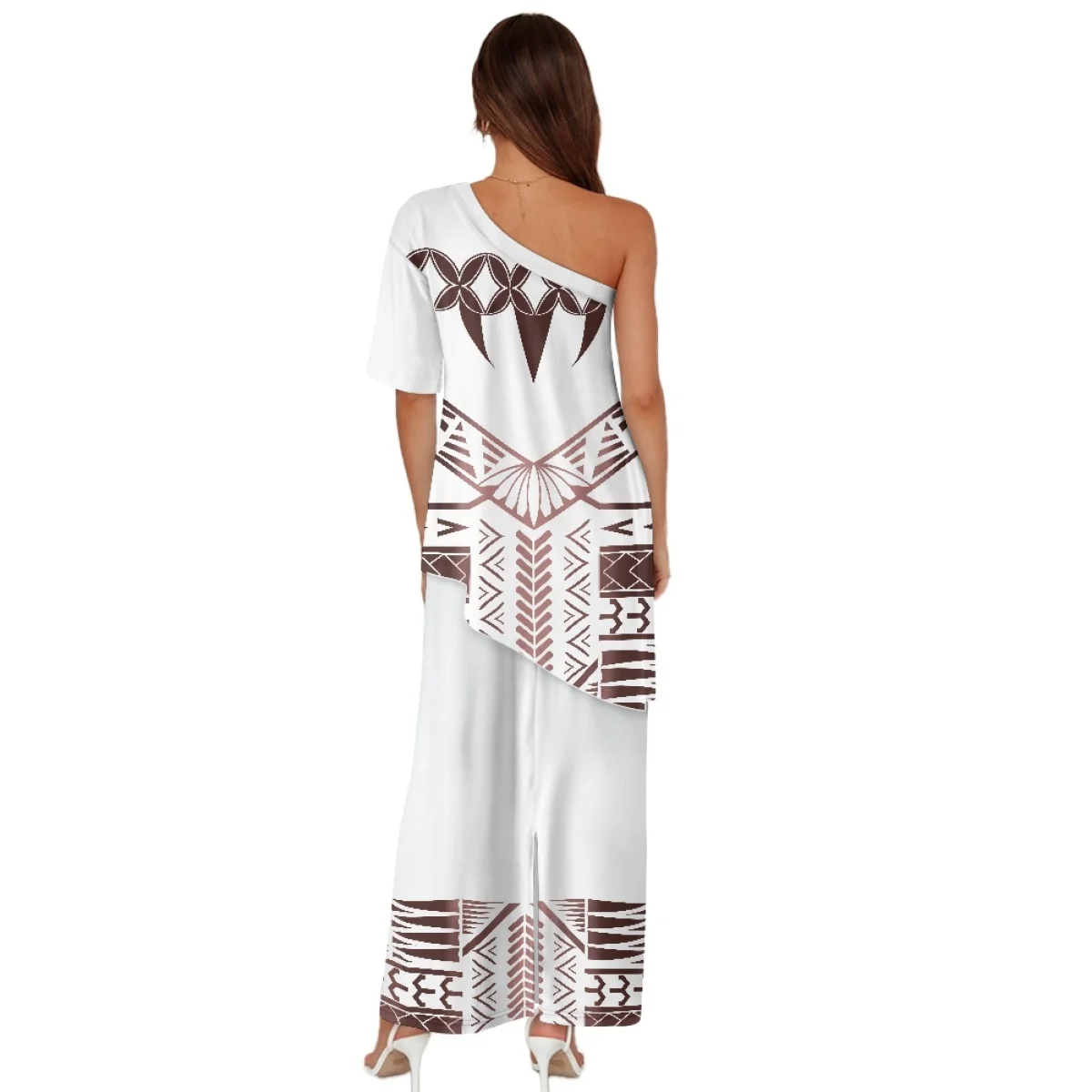 White Sunday Polynesian Tribal Clothing Samoan Puletasi Custom Top And Skirts Womens Two Piece Outfits Set Party Evening Dress