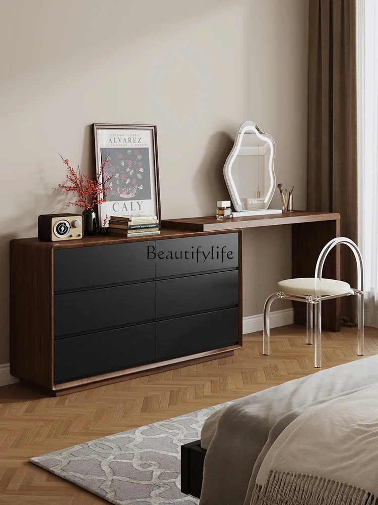 

Small Apartment Dresser Light Luxury Solid Wood Makeup Table Chest of Drawers Integrated Storage Cabinet