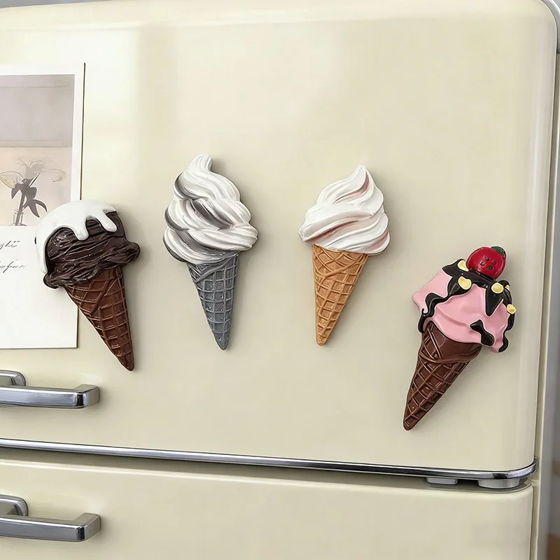 Décor de réfrigérateur en résine – Simulation crème glacée, cônes de fruit, autocollants muraux, cadeau et jouet pour enfants