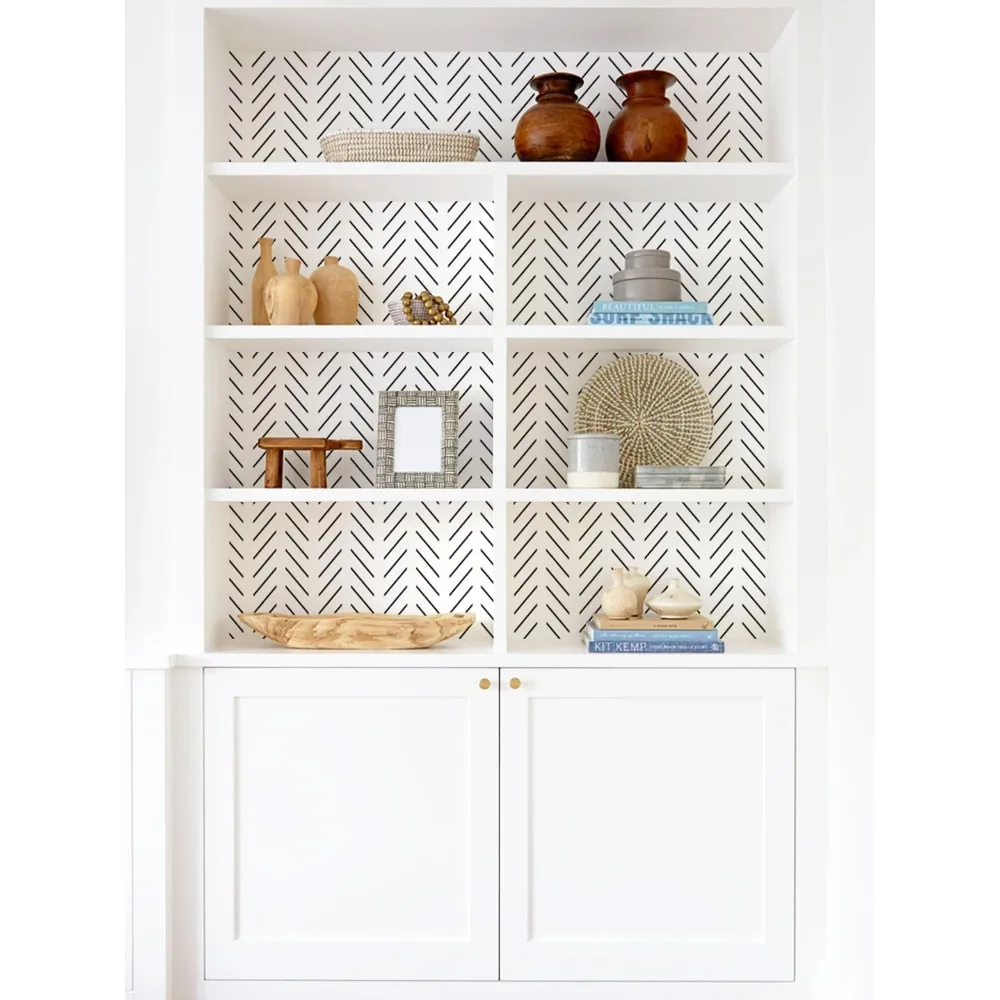 ورق جدران قابل للتقشير واللصق بتصميم هندسي حديث للحمام، تصميم أبيض وأسود، مقاس 17.7 بوصة × 590.5 بوصة ذاتي اللصق