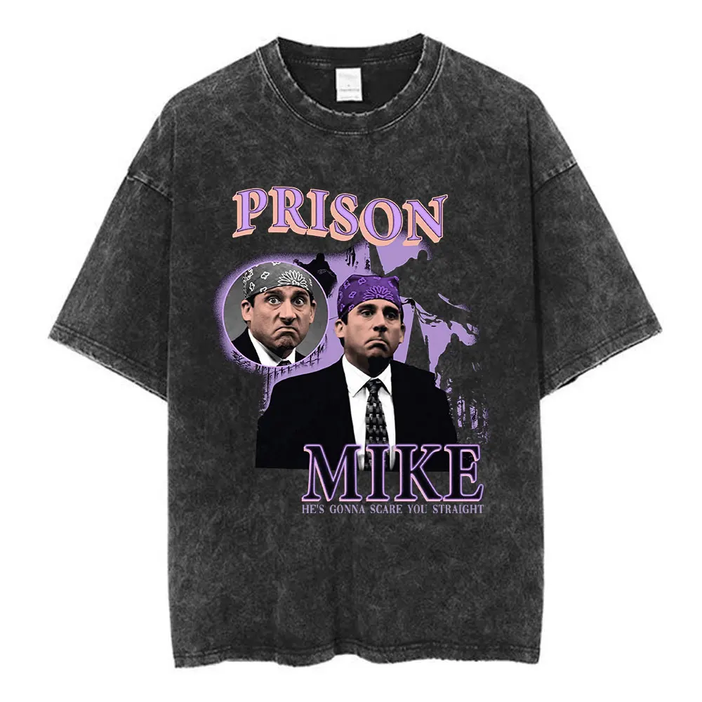 Prison Mike Michael Scott Vintage Washed T Shirt The Office Dwight Schrute Jim Halpert T-shirt Men Women Short Sleeve T-Shirts